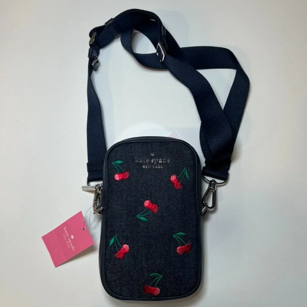Kate Spade Rosie Cherry Embroidered Denim Phone Crossbody